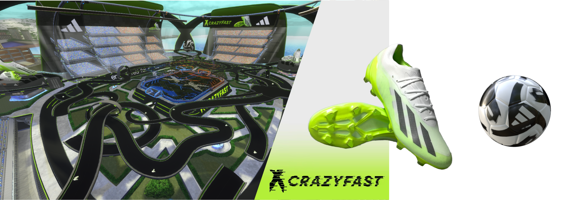 Header for the project created in the videogame rocket league for the lauch of the new xcrazyfast from adidas