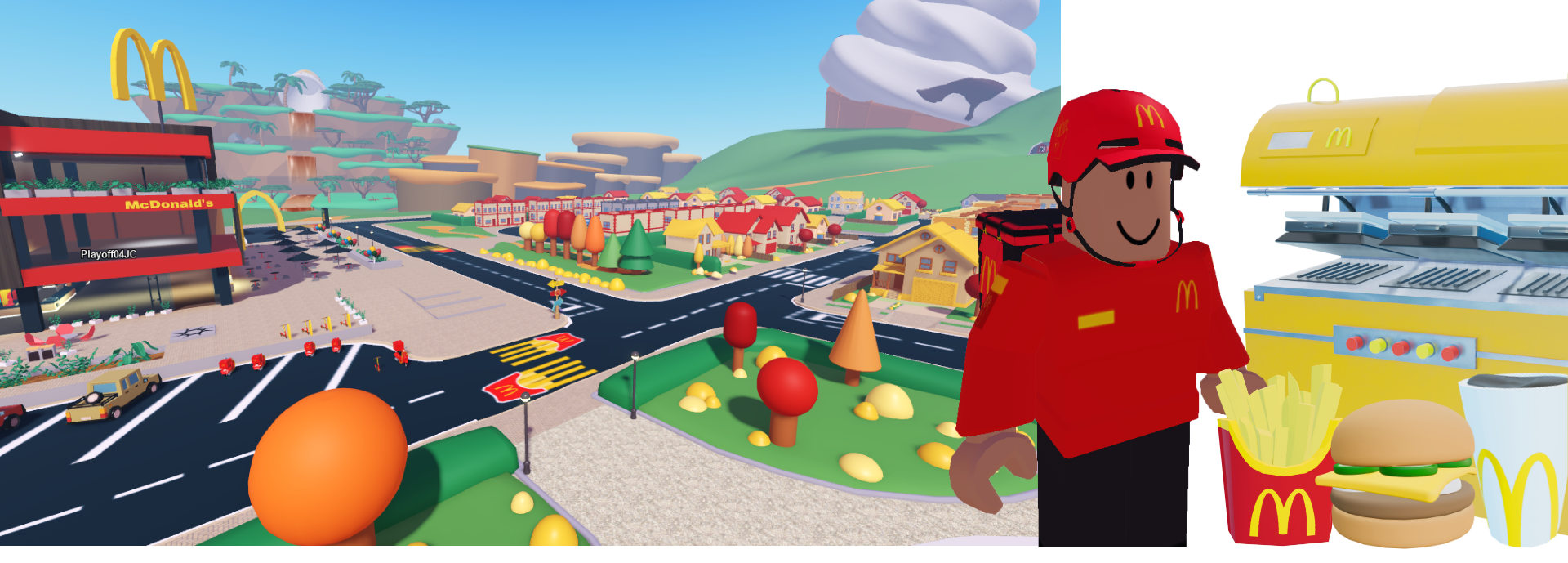 Header de la segunda actualizción creada para el juego de mcdonalds en roblox, esta vez un tycoon